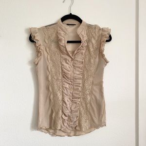 Beige Lace blouse with faux buttons